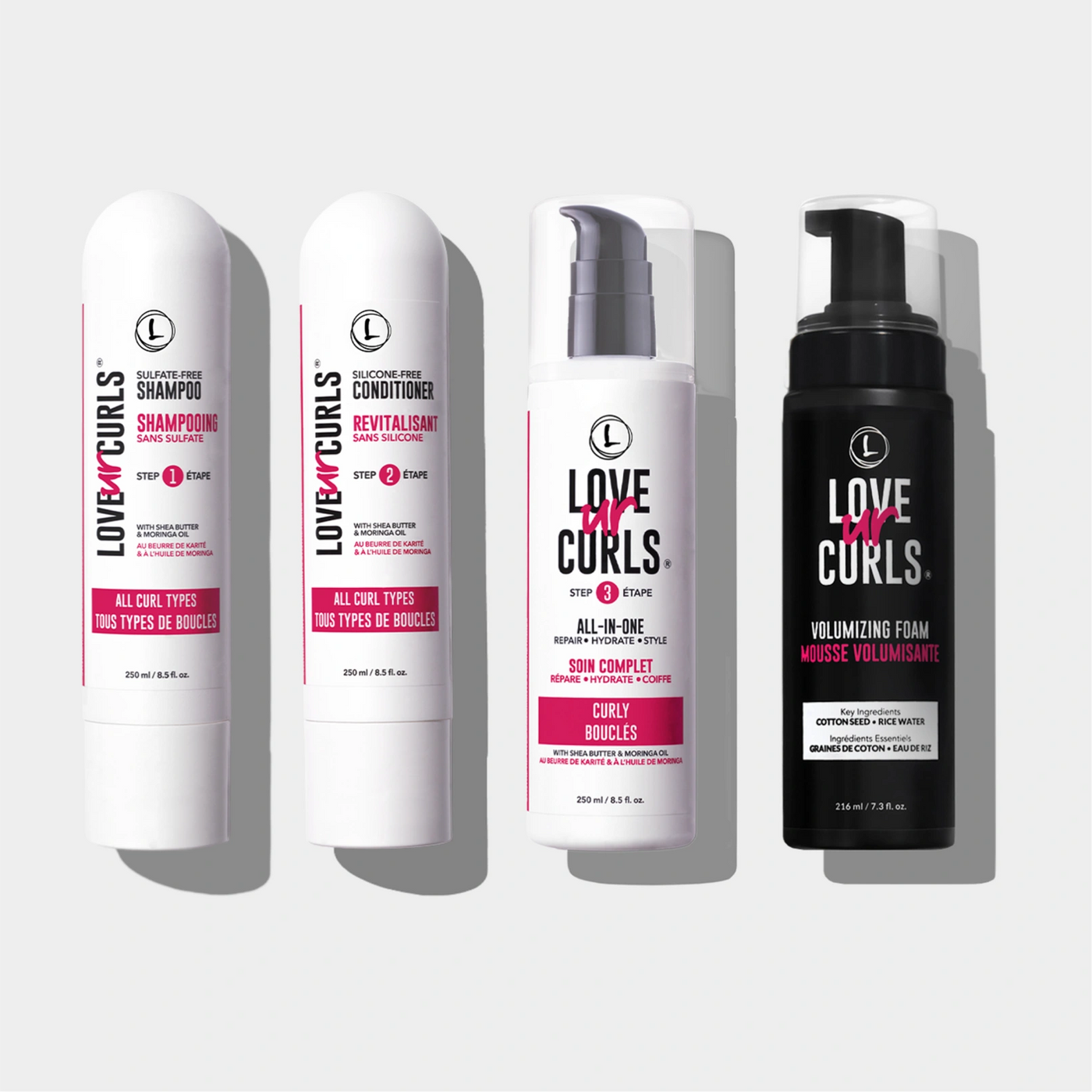 volumizing foam with the three steps products shampoo conditioner and all in one style lus brands love ur curls