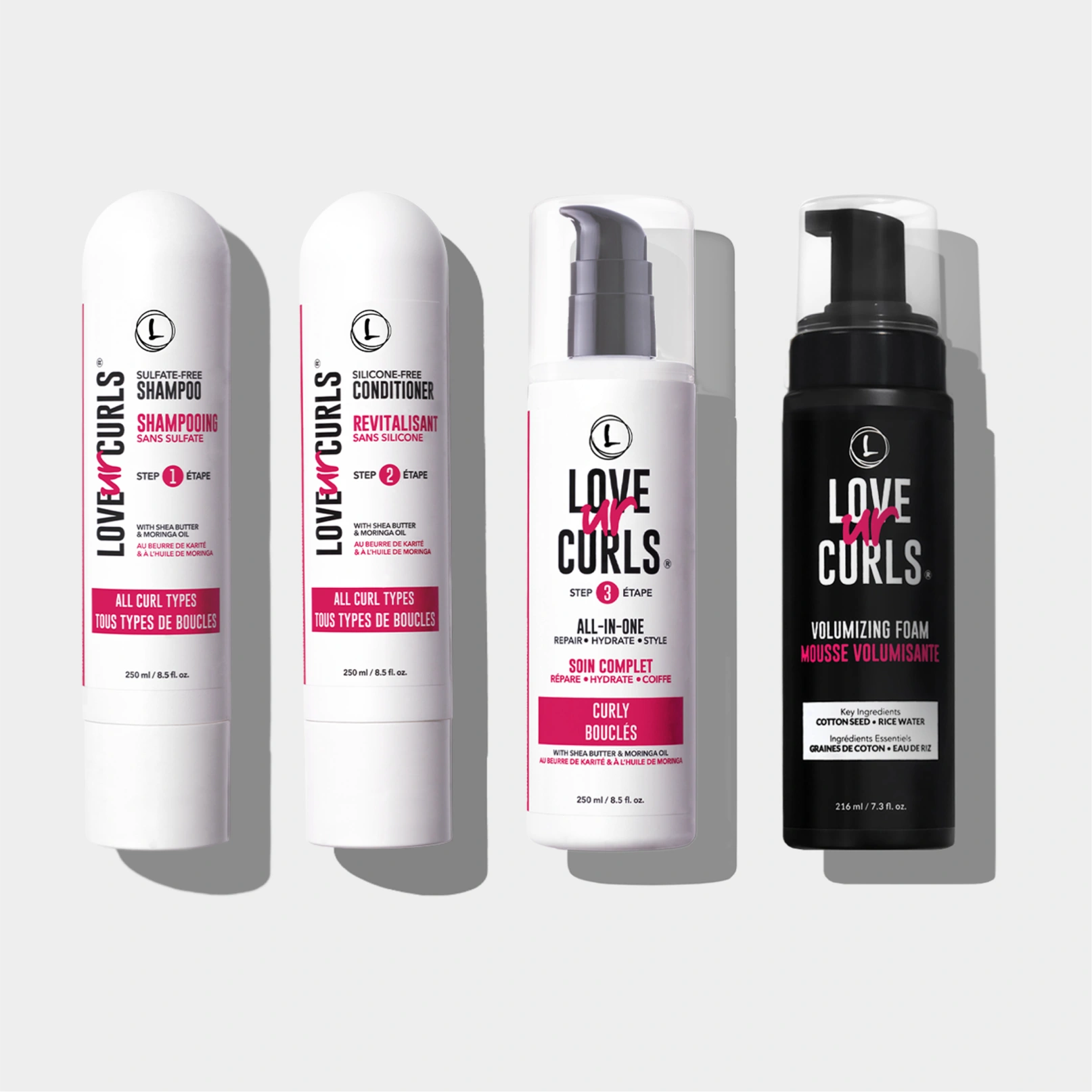 volumizing foam with the three steps products shampoo conditioner and all in one style lus brands love ur curls